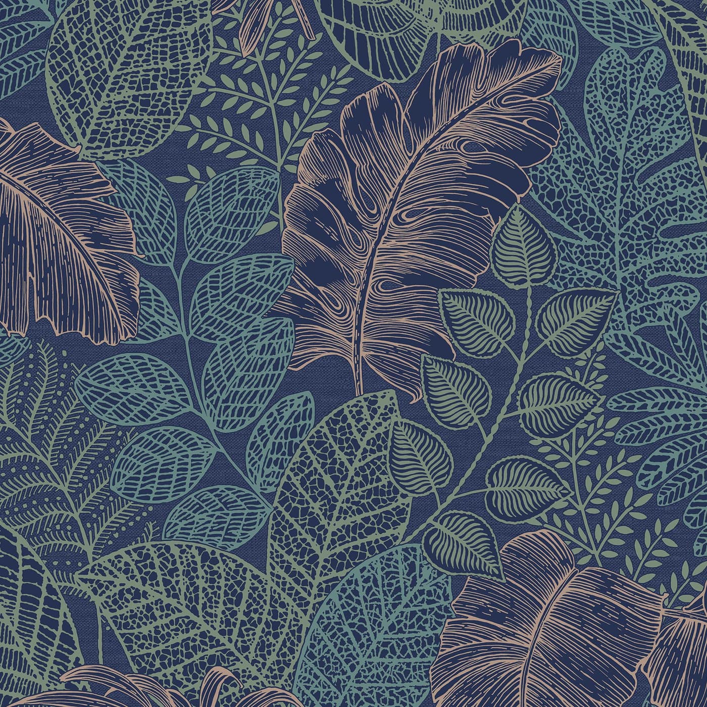 Scattered Leaves Blue/Copper Wallpaper 122422 by Superfresco Easy