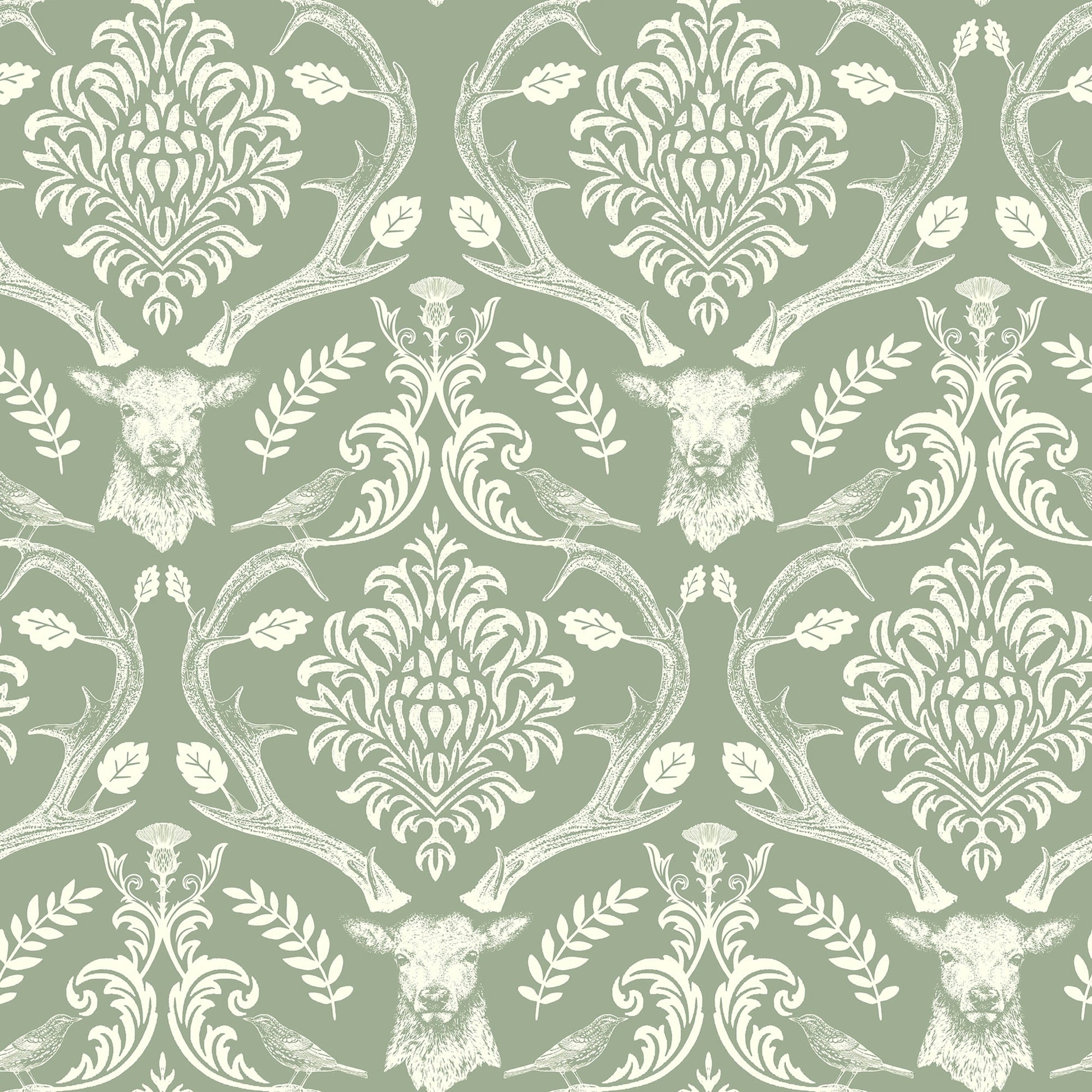Stag Damask Sage Green sw12 by Arthouse