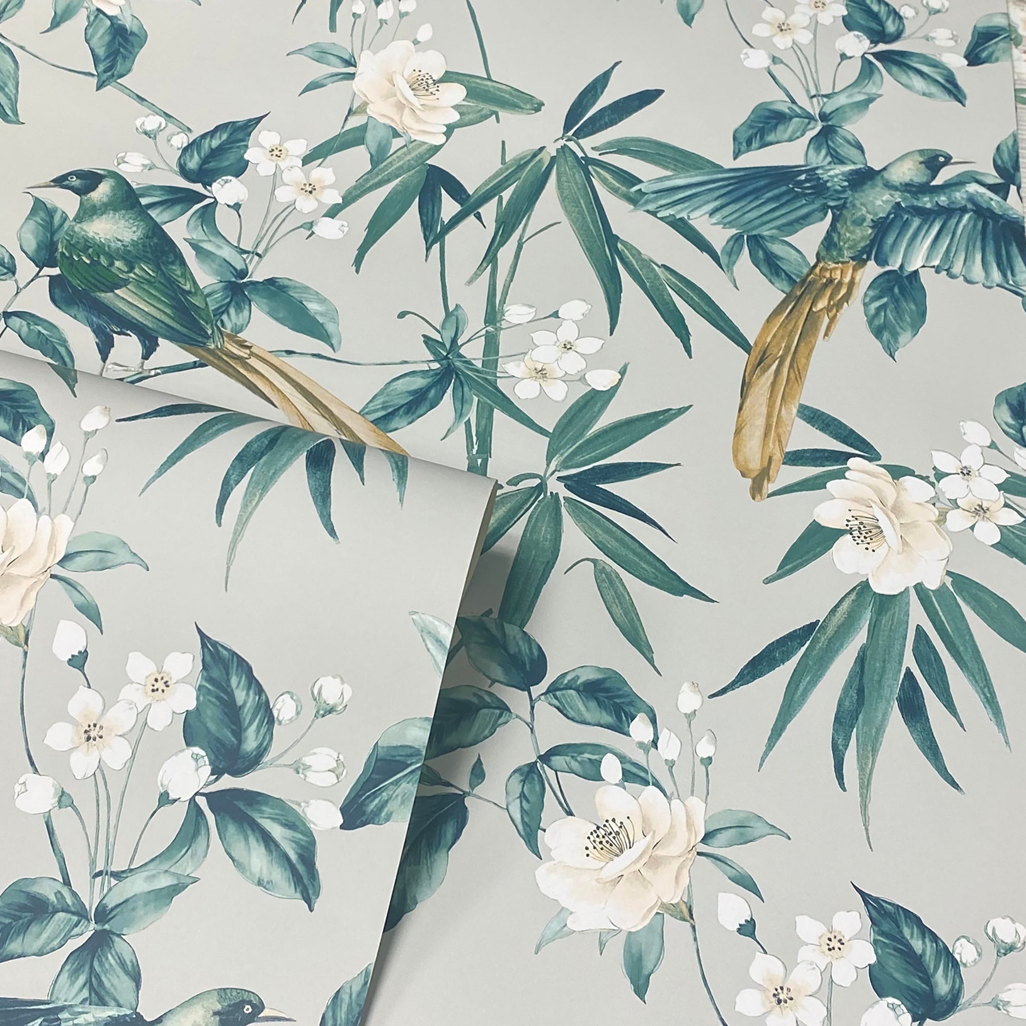 Oriental Floral Birds Grey/Blue sw12 by Arthouse