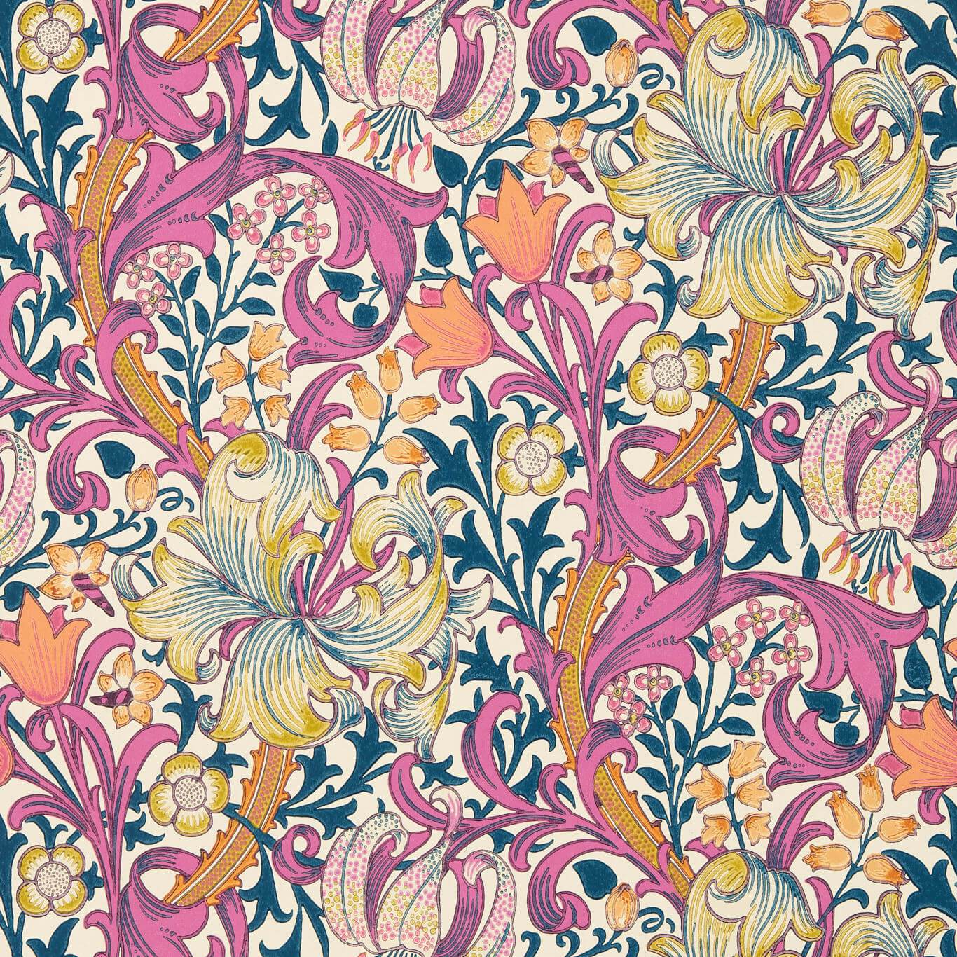 Golden Lily Pink Fizz Wallpaper AARC510006 by Morris & Co