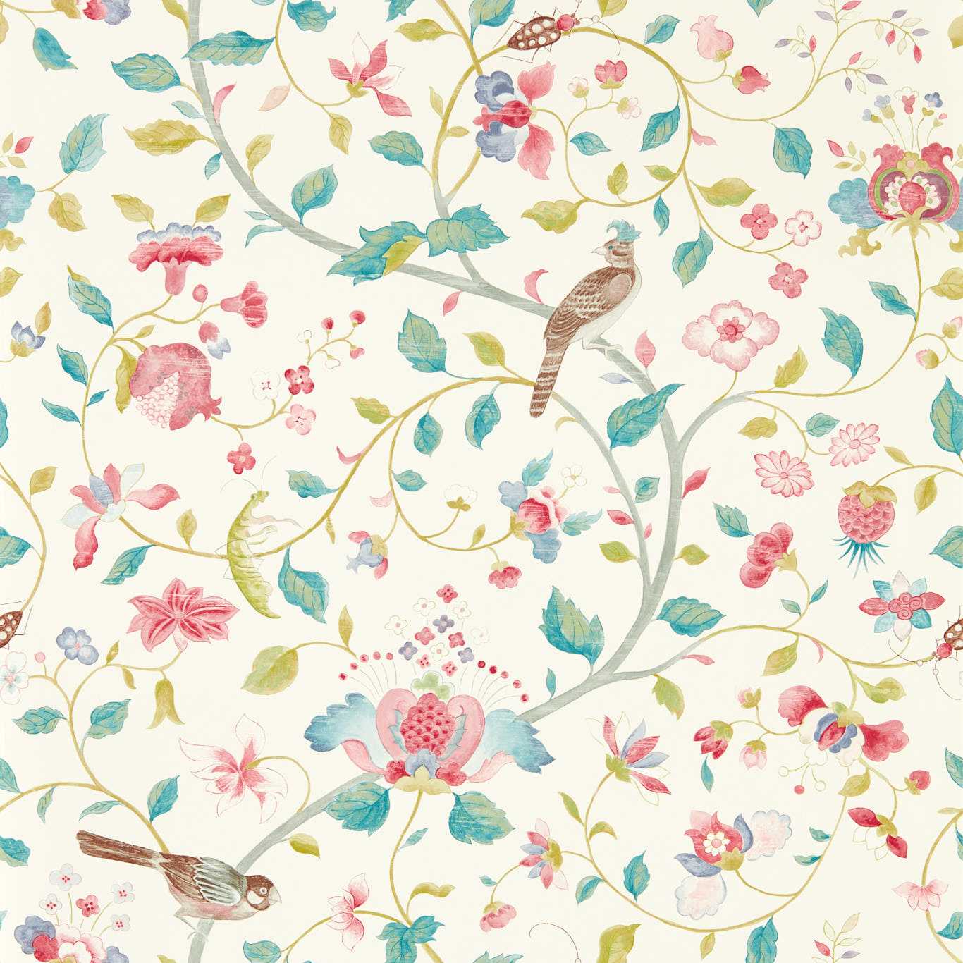 Arils Garden Blue Clay/Pink Wallpaper DABW217236 by Sanderson