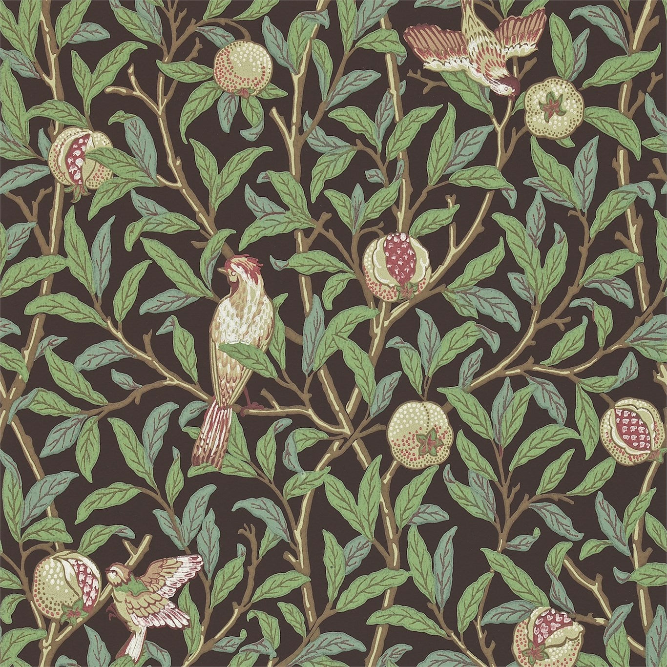 Bird & Pomegranate Charcoal/Sage Wallpaper DARW212537 by Morris & Co