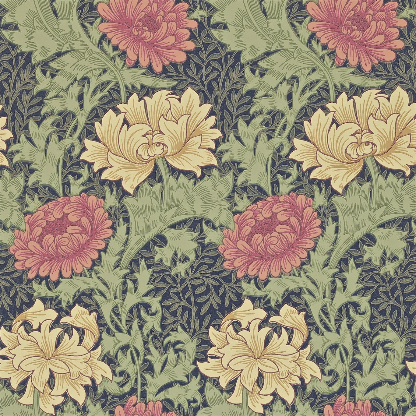 Chrysanthemum Indigo Wallpaper DARW212549 by Morris & Co