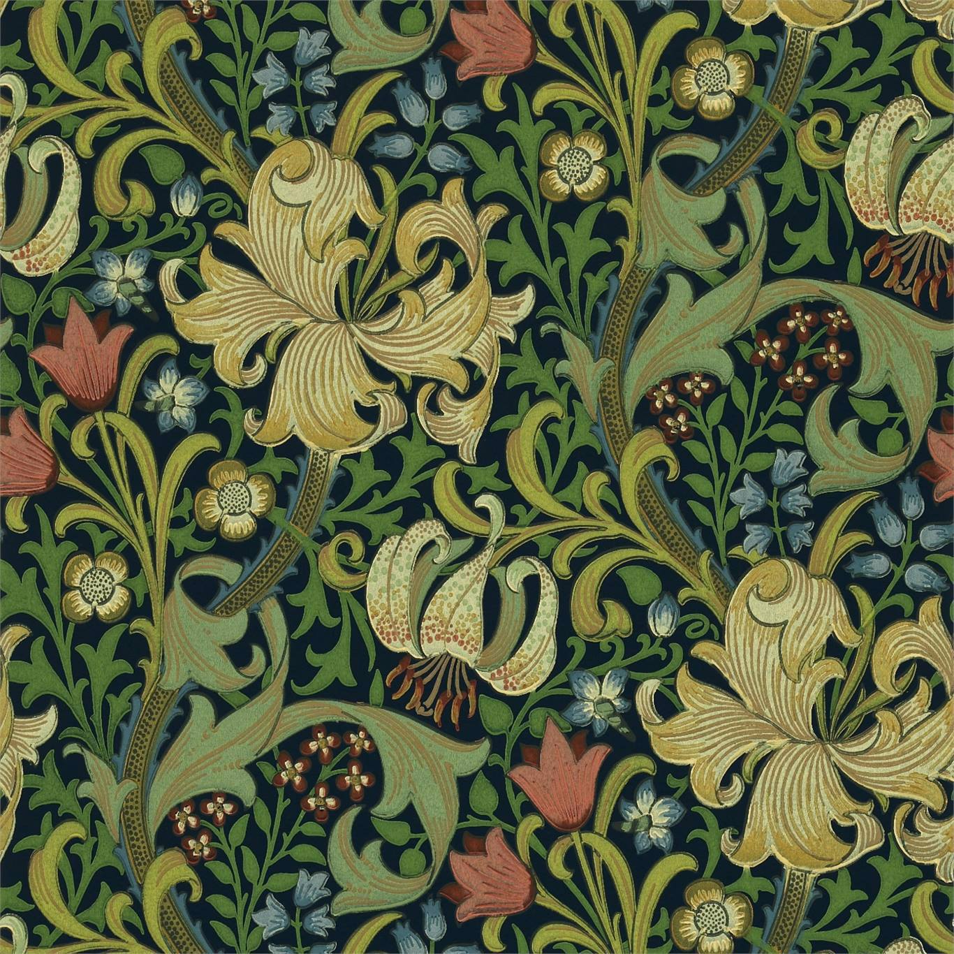 Golden Lily Indigo Wallpaper DCMW216816 by Morris & Co