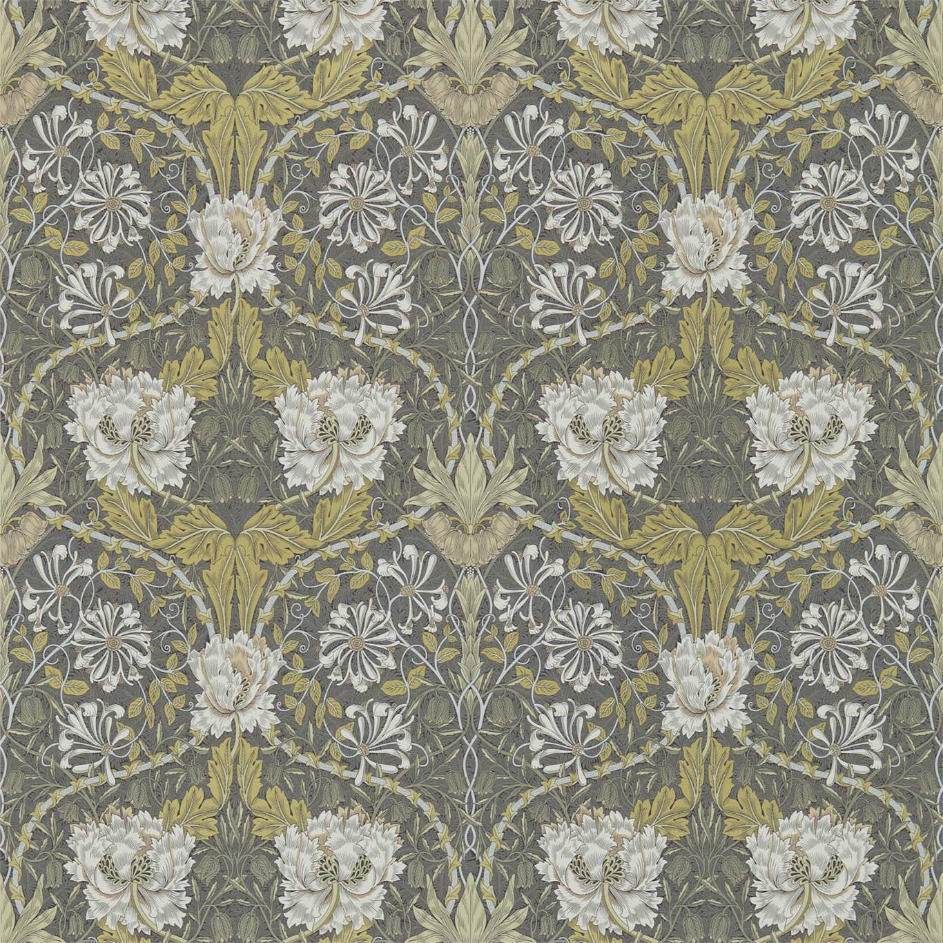 Honeysuckle & Tulip Charcoal/Gold Wallpaper DCMW216827 by Morris & Co