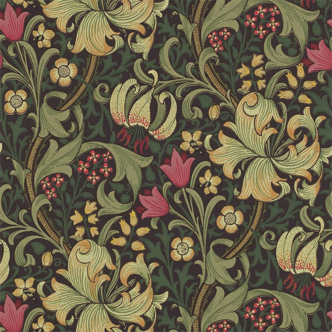 Golden Lily Charcoal/Olive Wallpaper DCMW216853 by Morris & Co