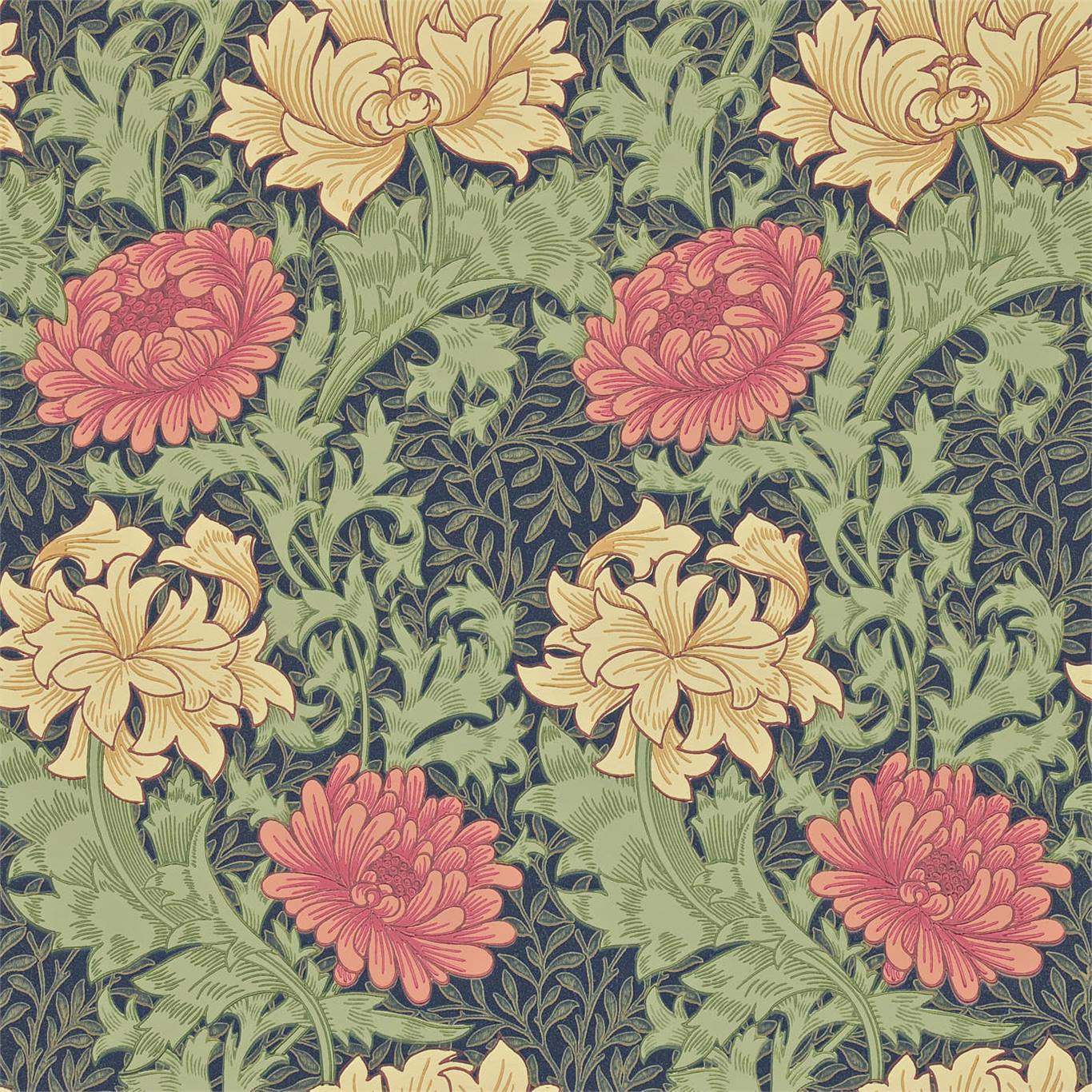 Chrysanthemum Indigo Wallpaper DCMW216854 by Morris & Co