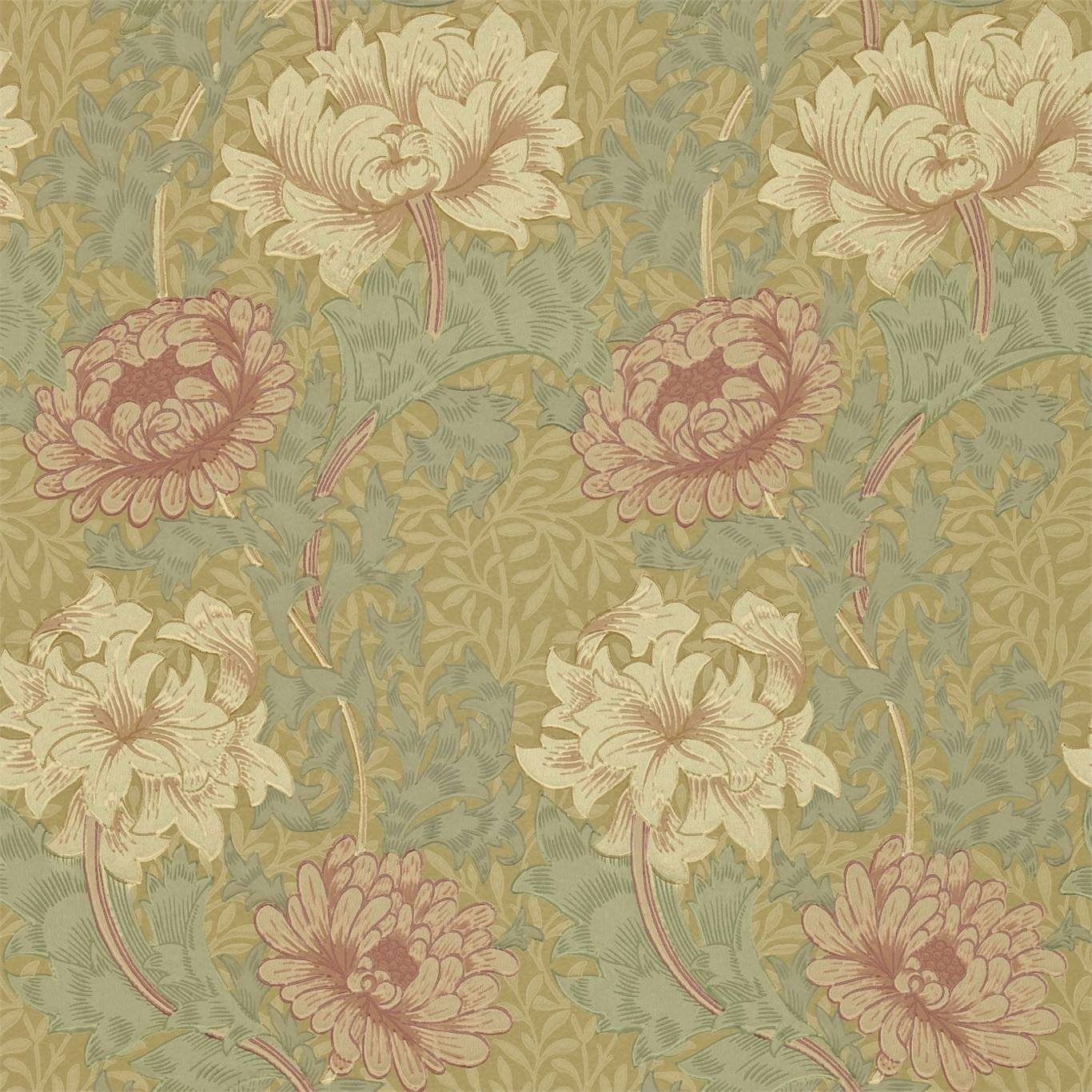 Chrysanthemum Pink/Yellow/Green Wallpaper DCMW216860 by Morris & Co