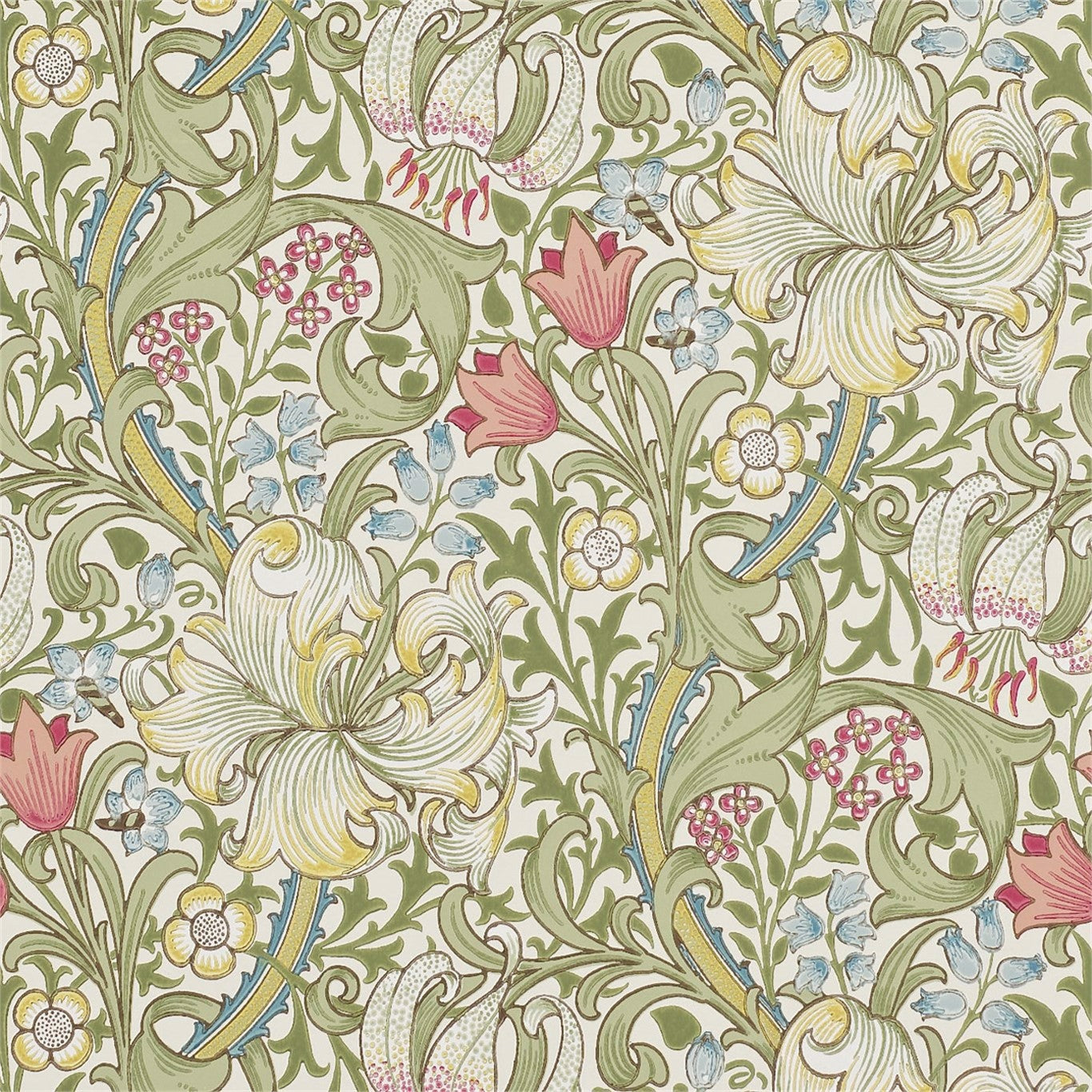 Golden Lily Green/Red Wallpaper DMCR216460 by Morris & Co