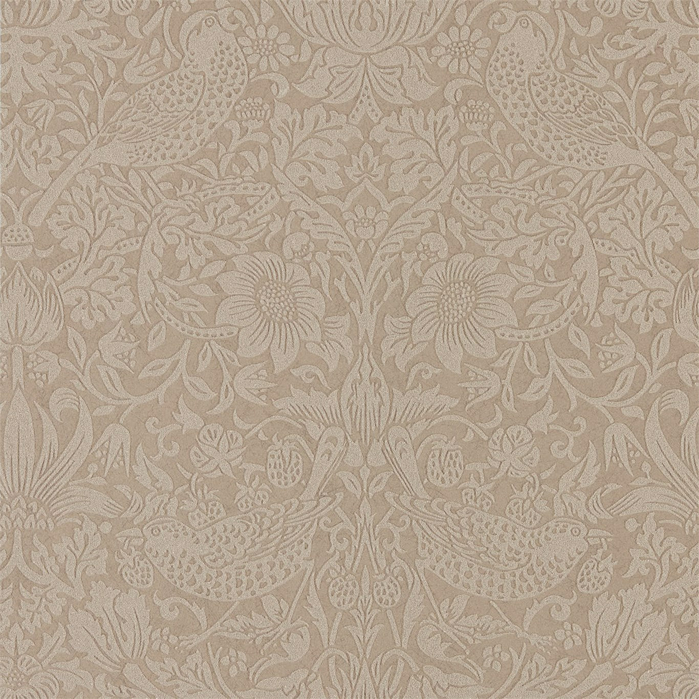 Pure Strawberry Thief Taupe/Gilver Wallpaper DMPU216019 by Morris & Co