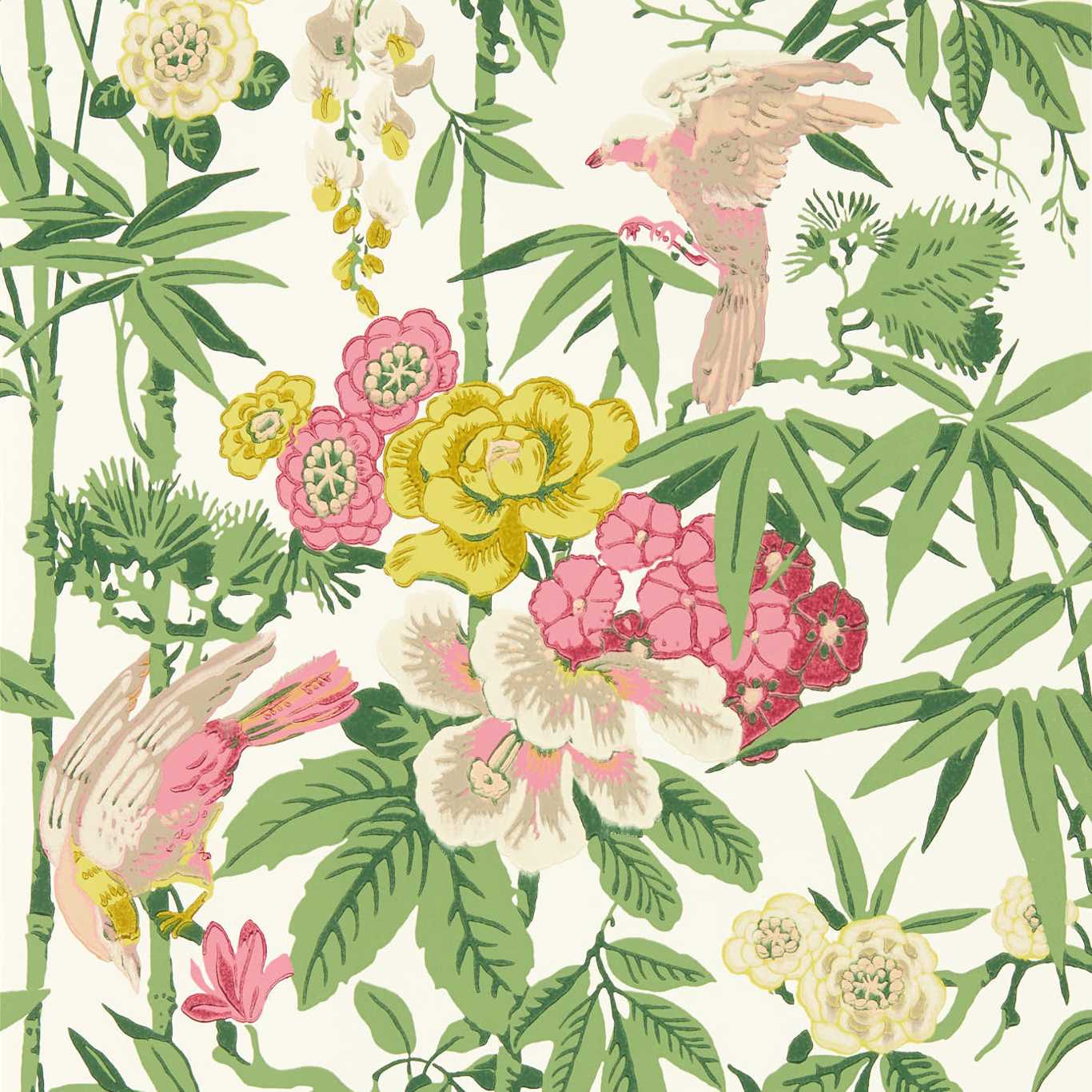 Bamboo & Birds Scallion Green Wallpaper DWAW217130 by Sanderson