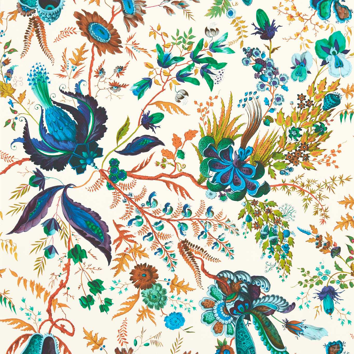 Wonderland Floral Lapis/Emerald/Carnelian Wallpaper HSRW113067 by Harlequin