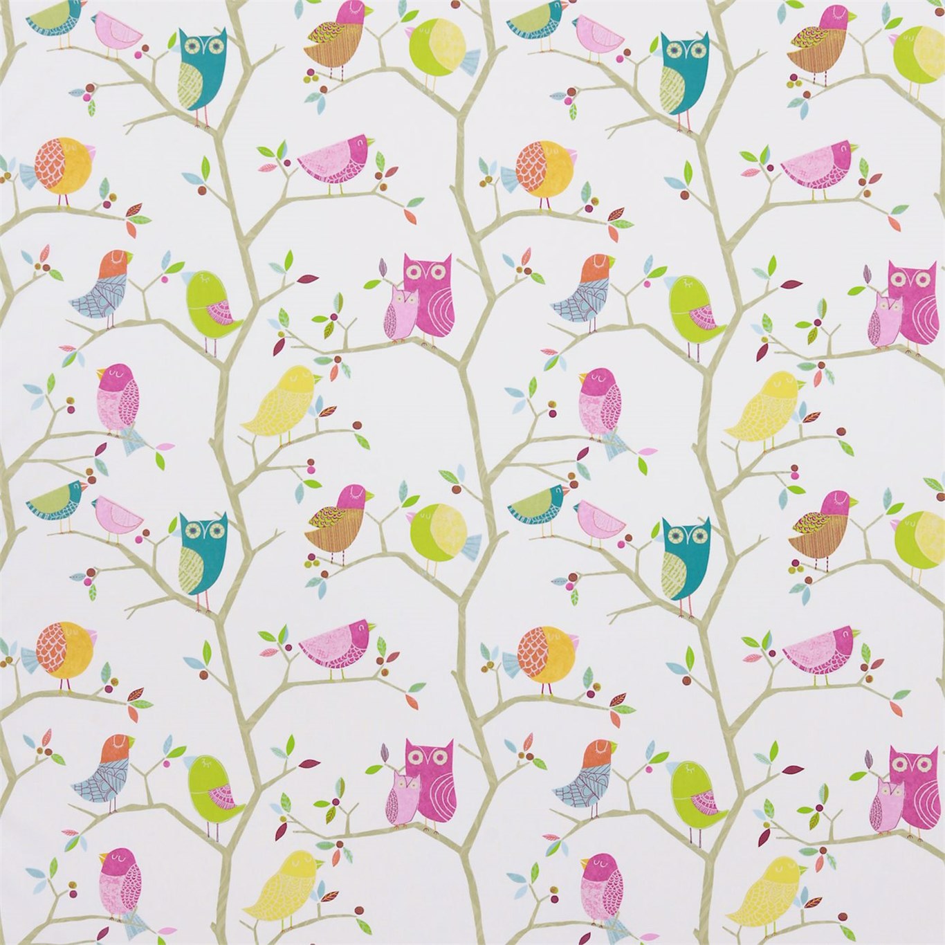 What a Hoot pink/aquamarine/lime Fabric By Harlequin