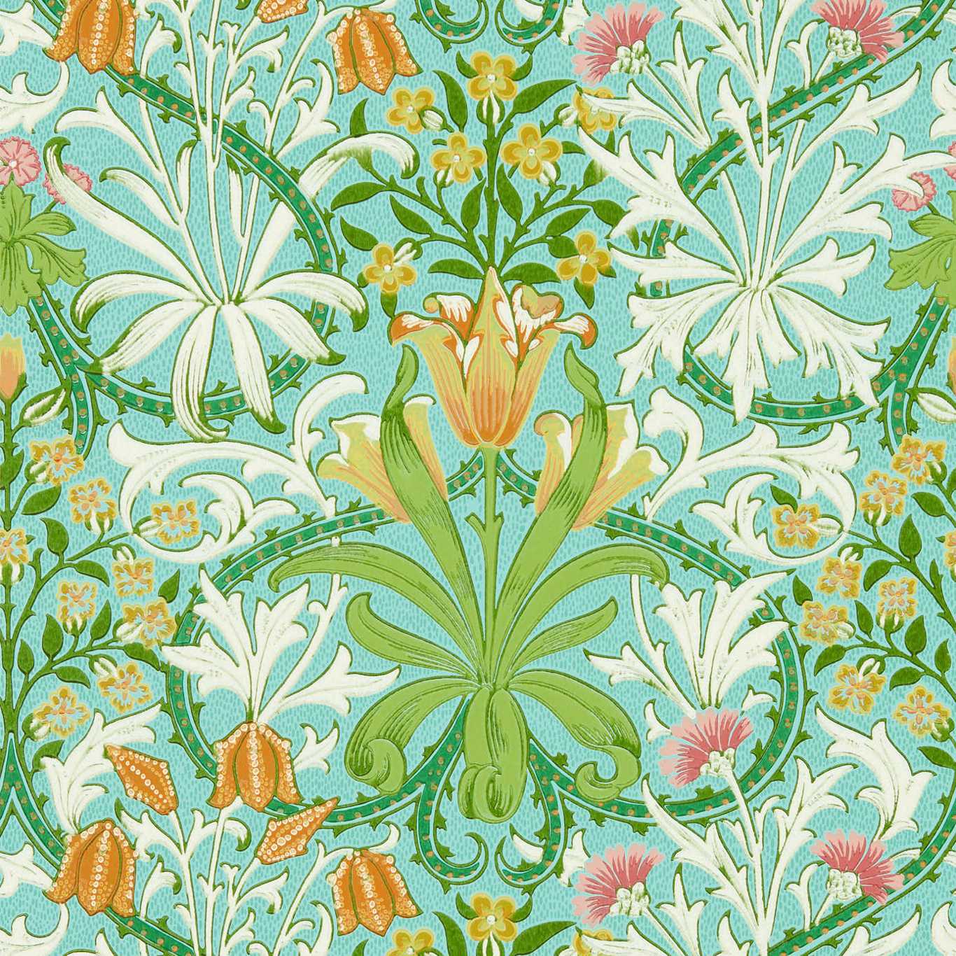 Woodland Weeds Orange/Turquoise Wallpaper MCOW217101 by Morris & Co