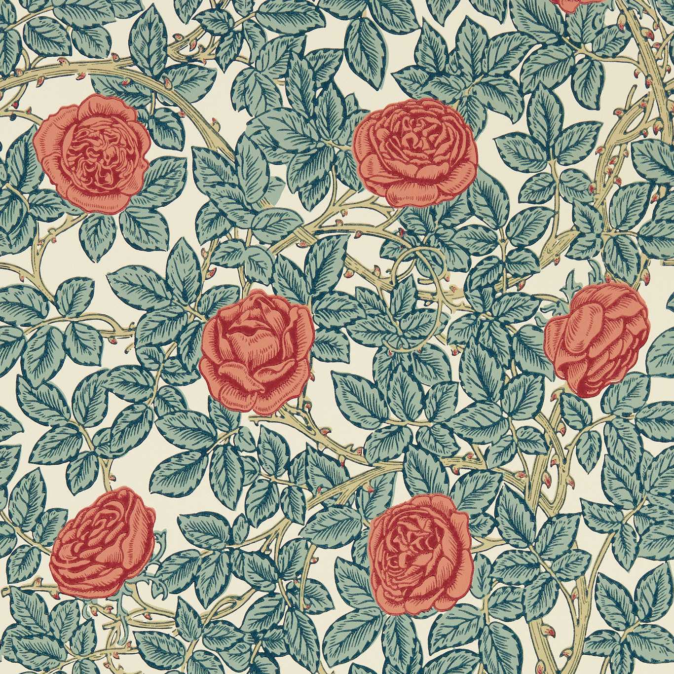 Rambling Rose Emery Blue/Spring Thicket Wallpaper MEWW217206 by Morris & Co