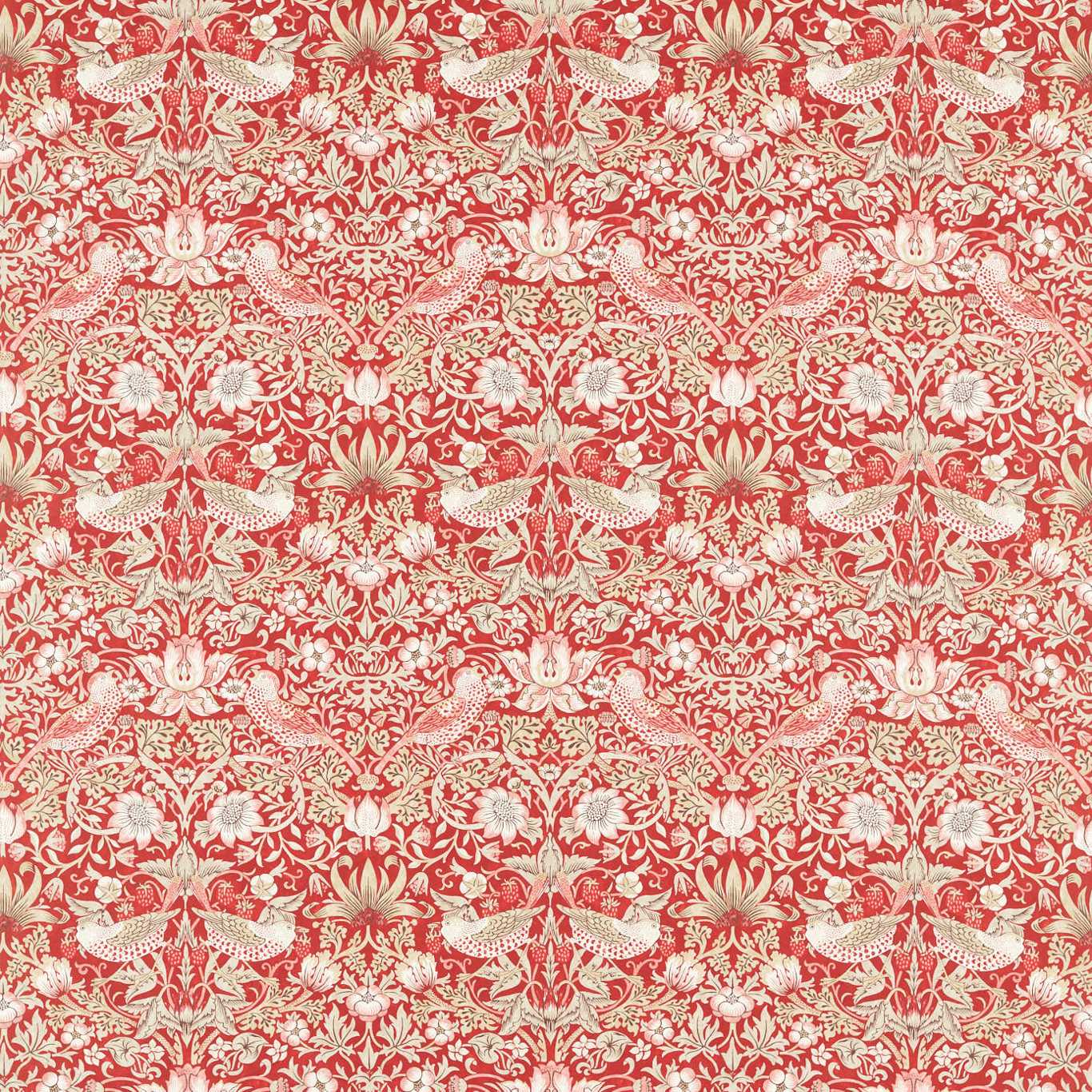 Strawberry Thief Indian Red Fabric By Morris & Co
