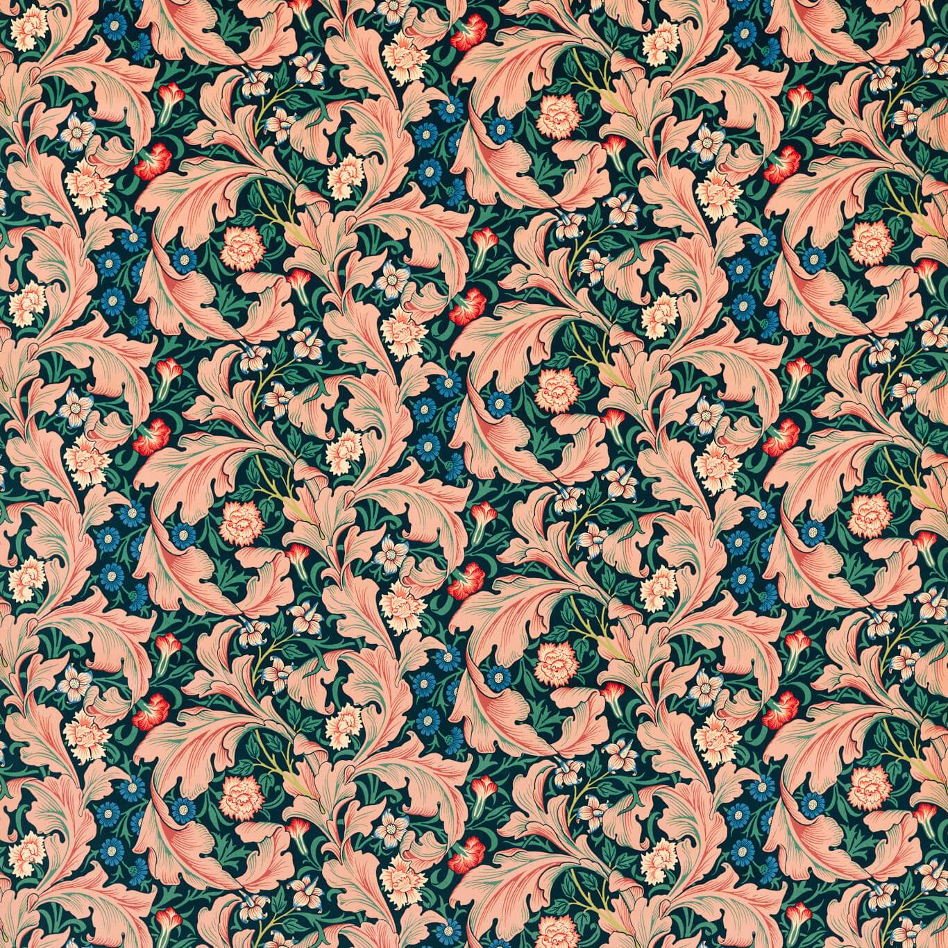 Leicester Cosmo Pink/Indigo Fabric By Morris & Co