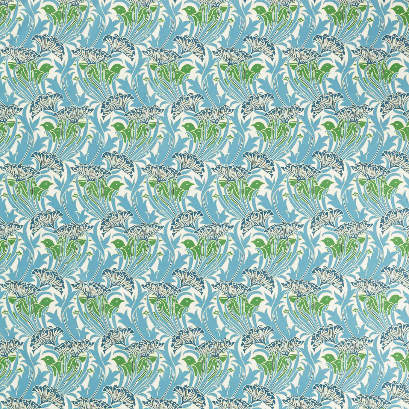 Laceflower Garden Green/Lagoon Fabric By Morris & Co