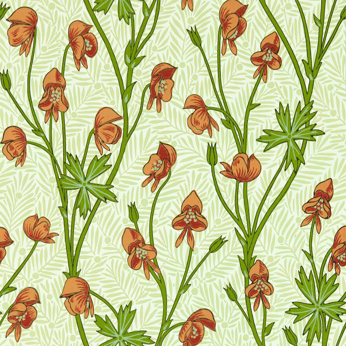 Monkshood Tangerine/Sage Wallpaper MVOW217345 by Morris & Co
