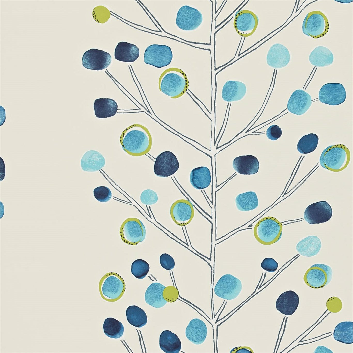Berry Tree Peacock Powder Blue Lime And Neutral Wallpaper NMEL110205 by Scion