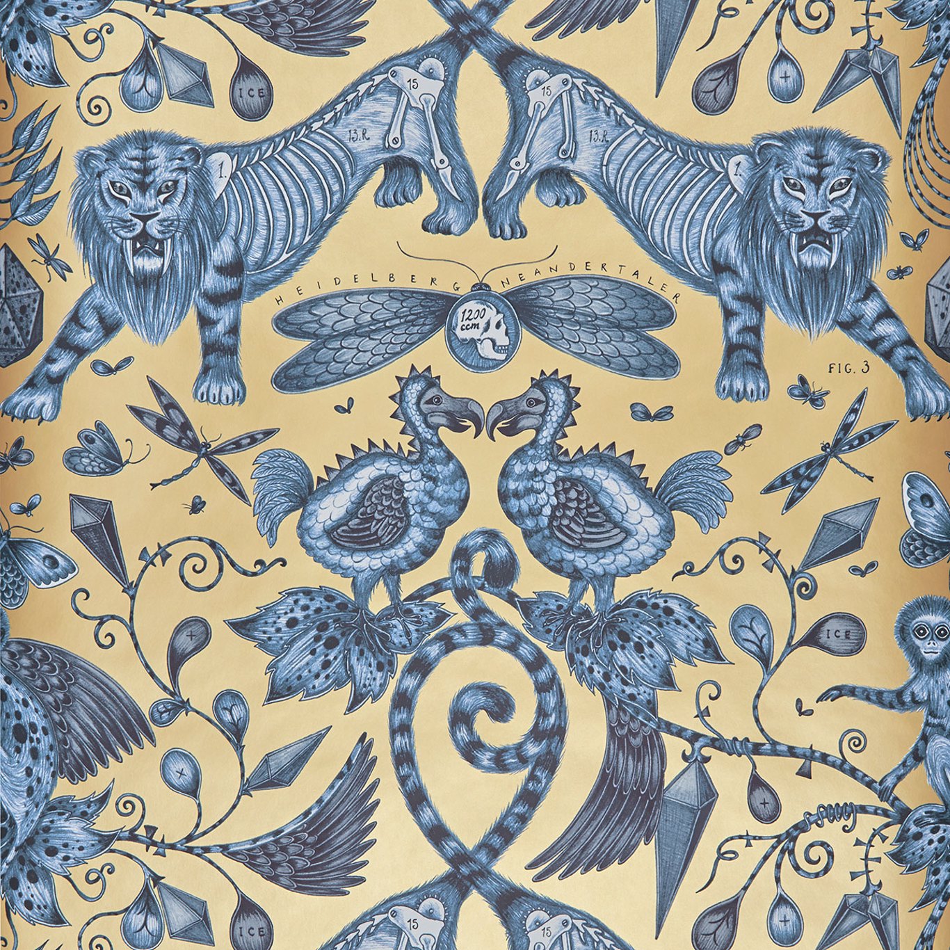 Extinct Blue Wallpaper W0100/01 by Emma Shipley
