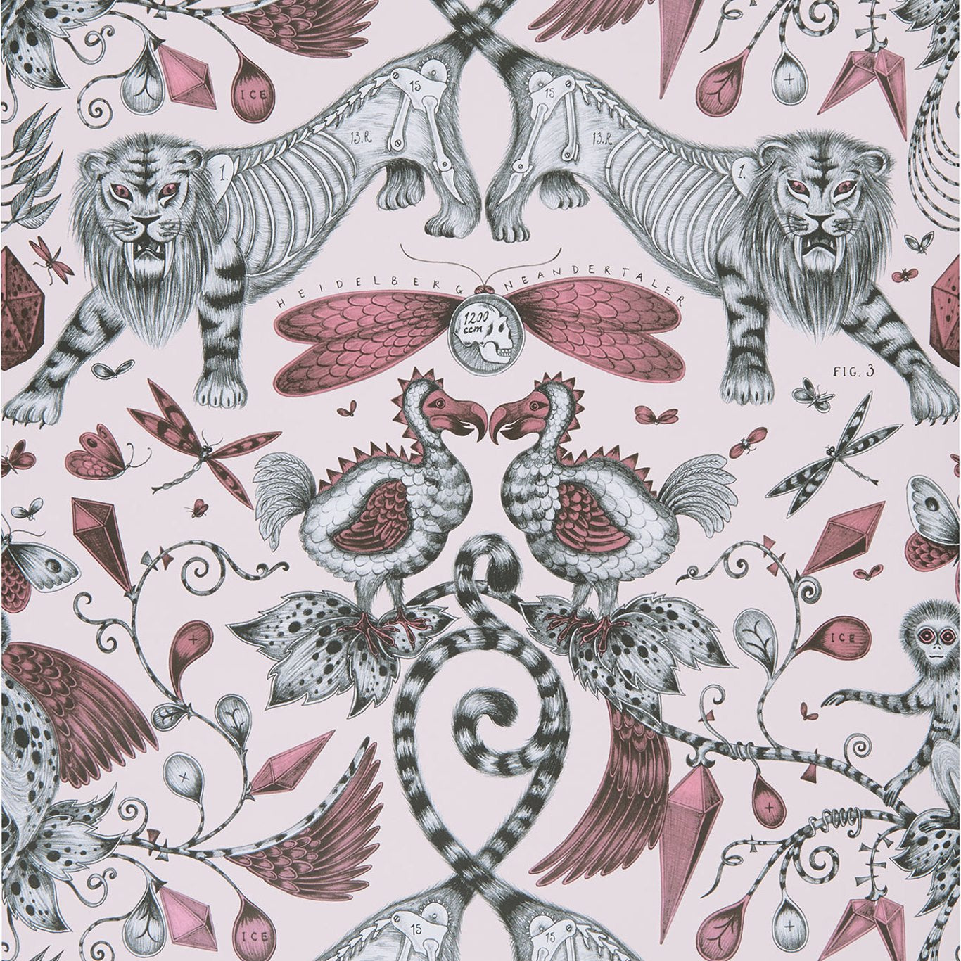 Extinct Pink Wallpaper W0100/05 by Emma Shipley