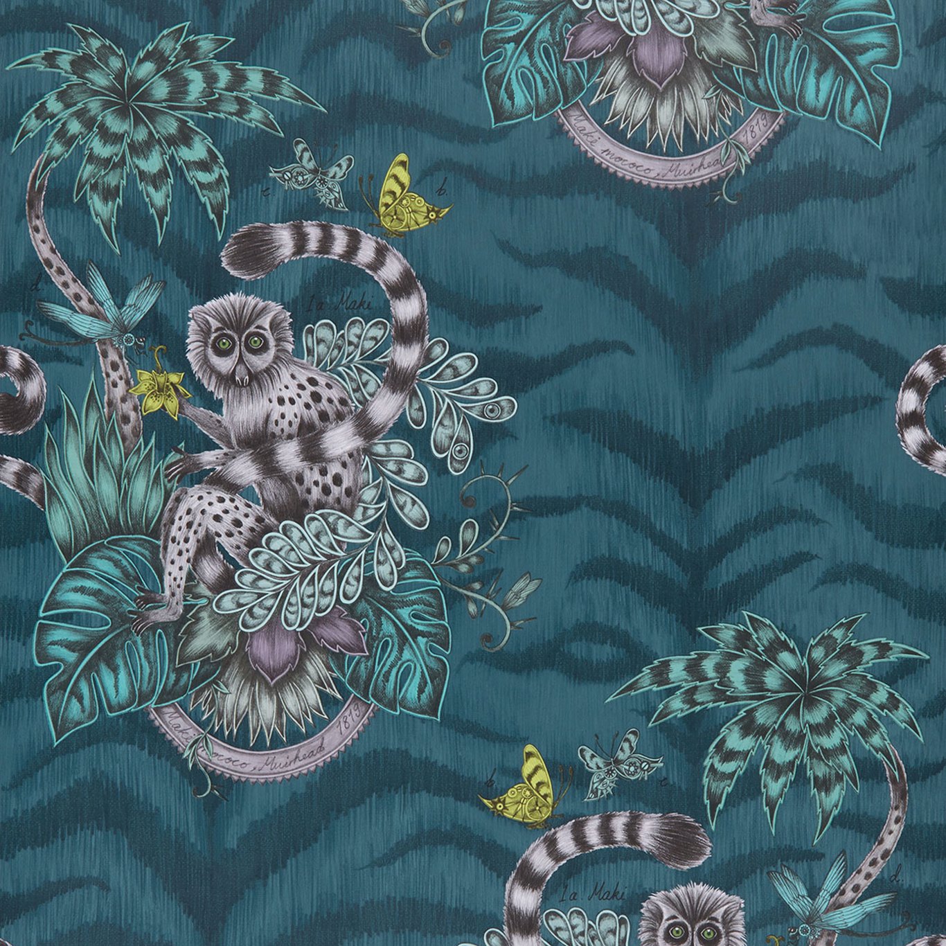 Lemur Navy Wallpaper W0103/03 by Emma Shipley