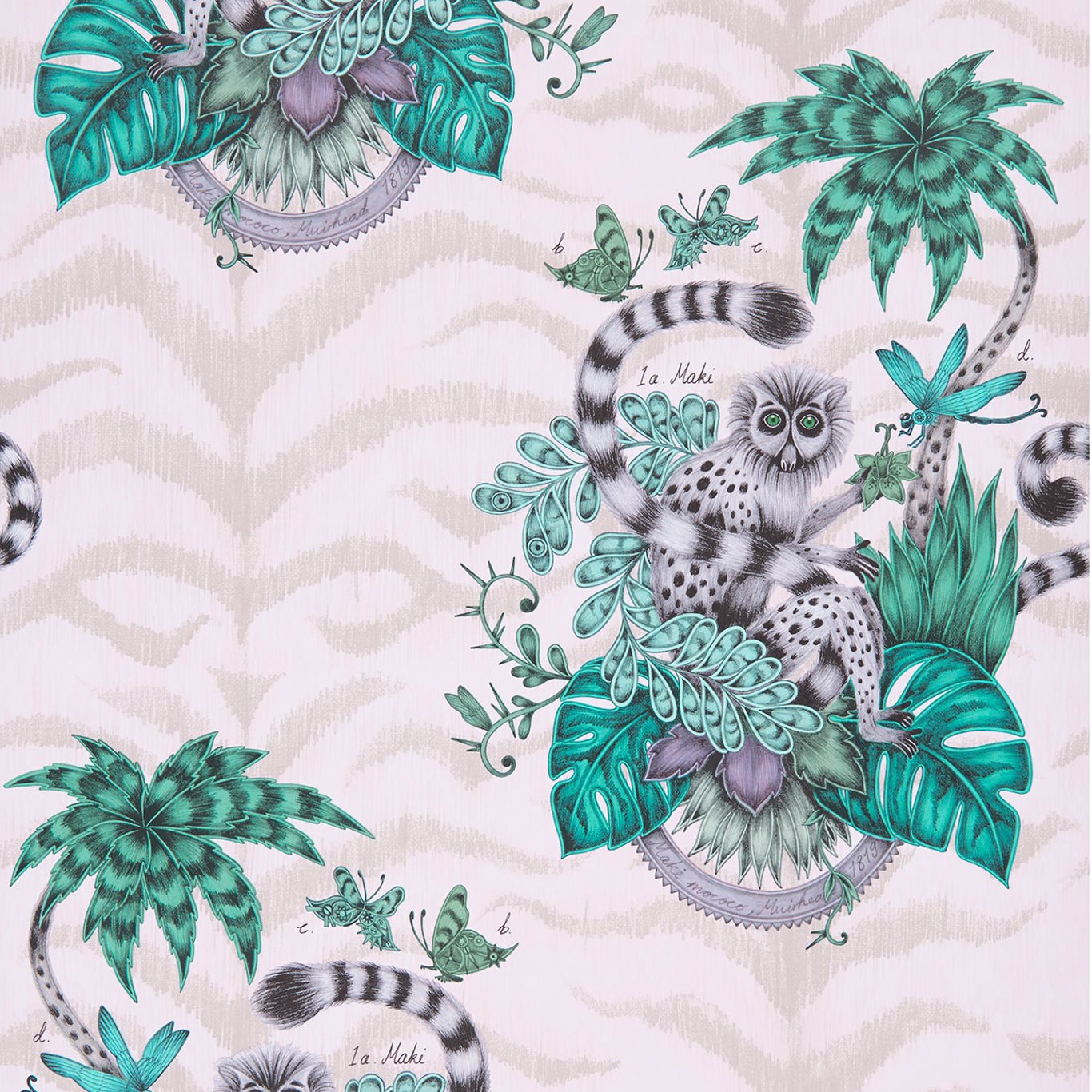 Lemur Pink Wallpaper W0103/04 by Emma Shipley