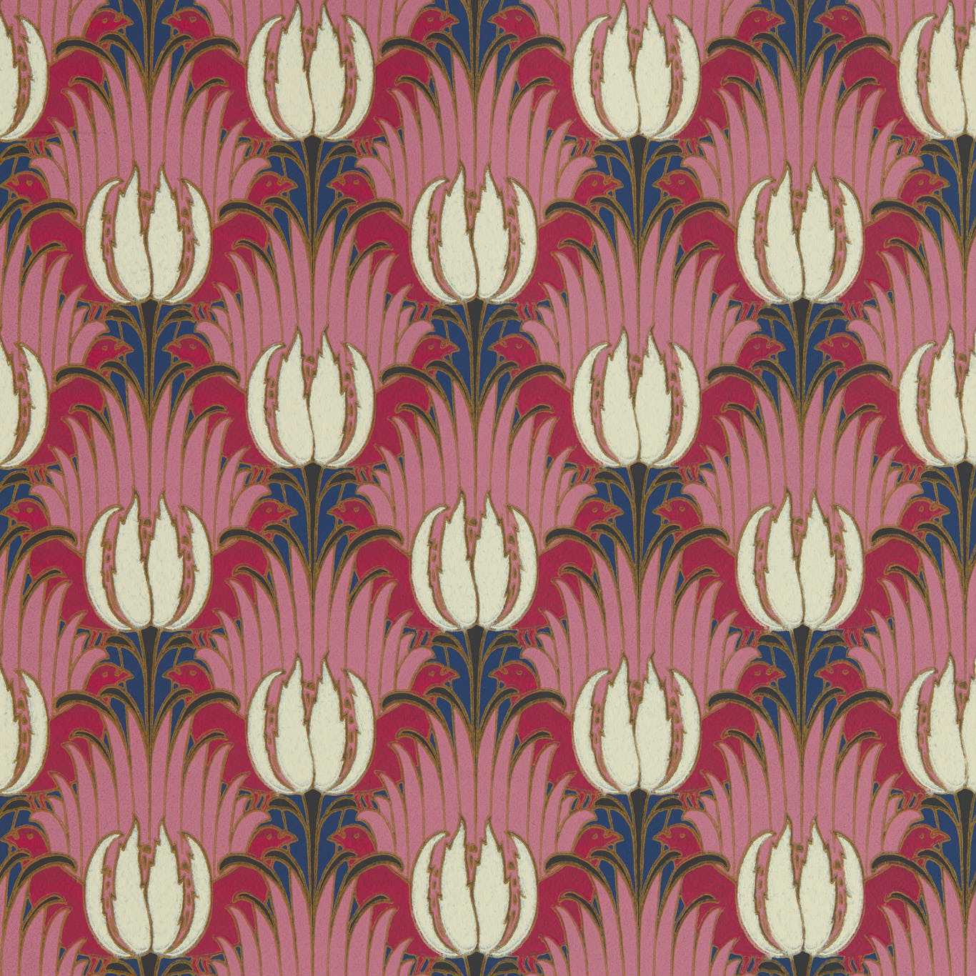 Tulip & Bird Amaranth & Blush Wallpaper AARC510030 by Morris & Co