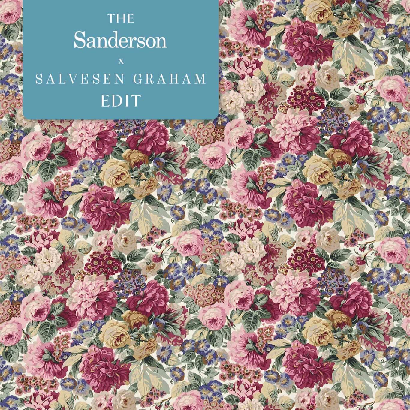 Rose and Peony Red (Cotton) Fabric By Sanderson