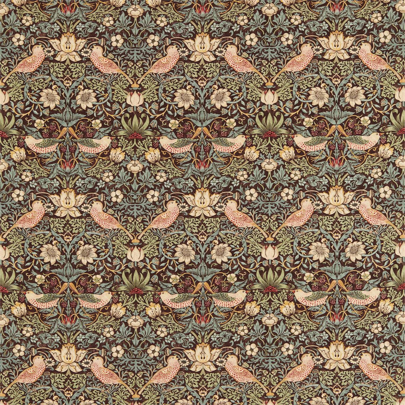 Strawberry Thief Chocolate/Slate Fabric By Morris & Co