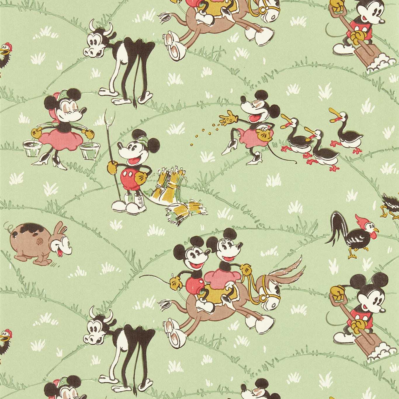 Mickey At the Farm Macaron Green Wallpaper DDIW217266 by Sanderson