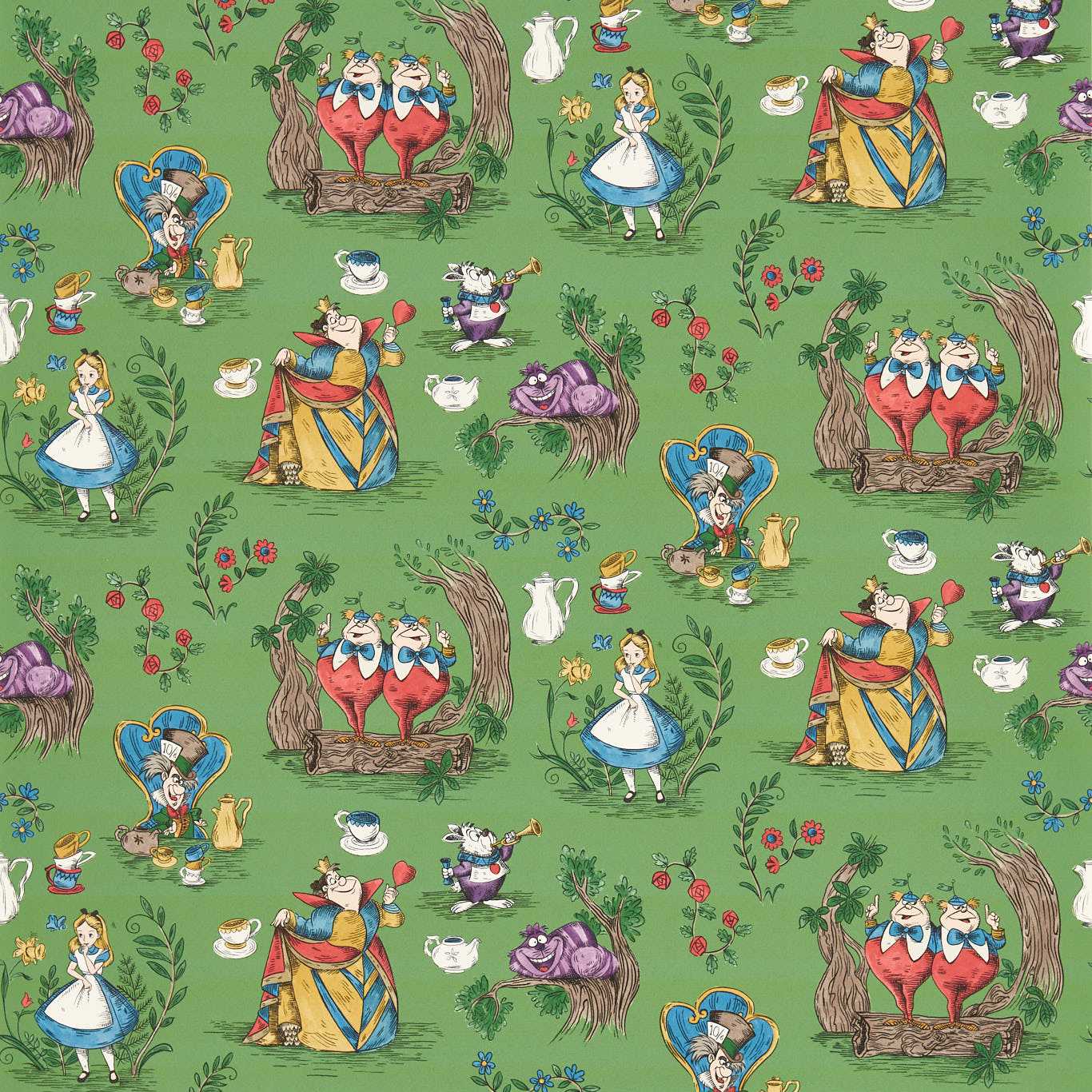 Alice in Wonderland Gumball Green Wallpaper DDIW217285 by Sanderson