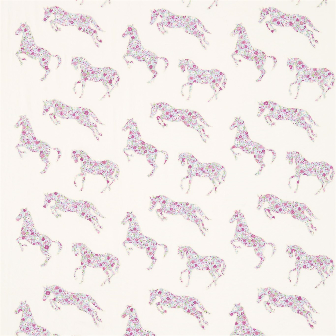 Pretty Ponies Pink/Sky Fabric By Sanderson