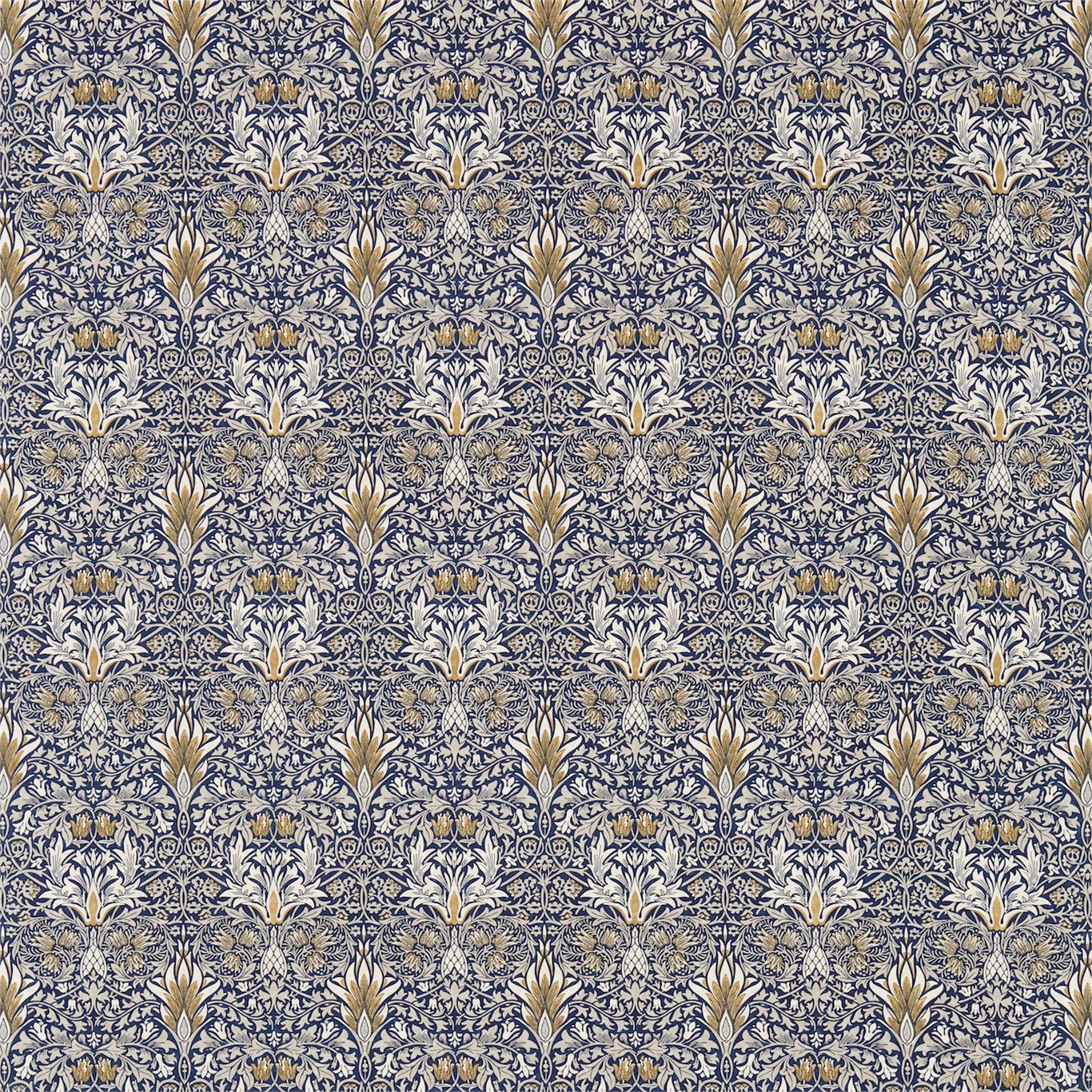 Snakeshead Indigo/Hemp Fabric By Morris & Co