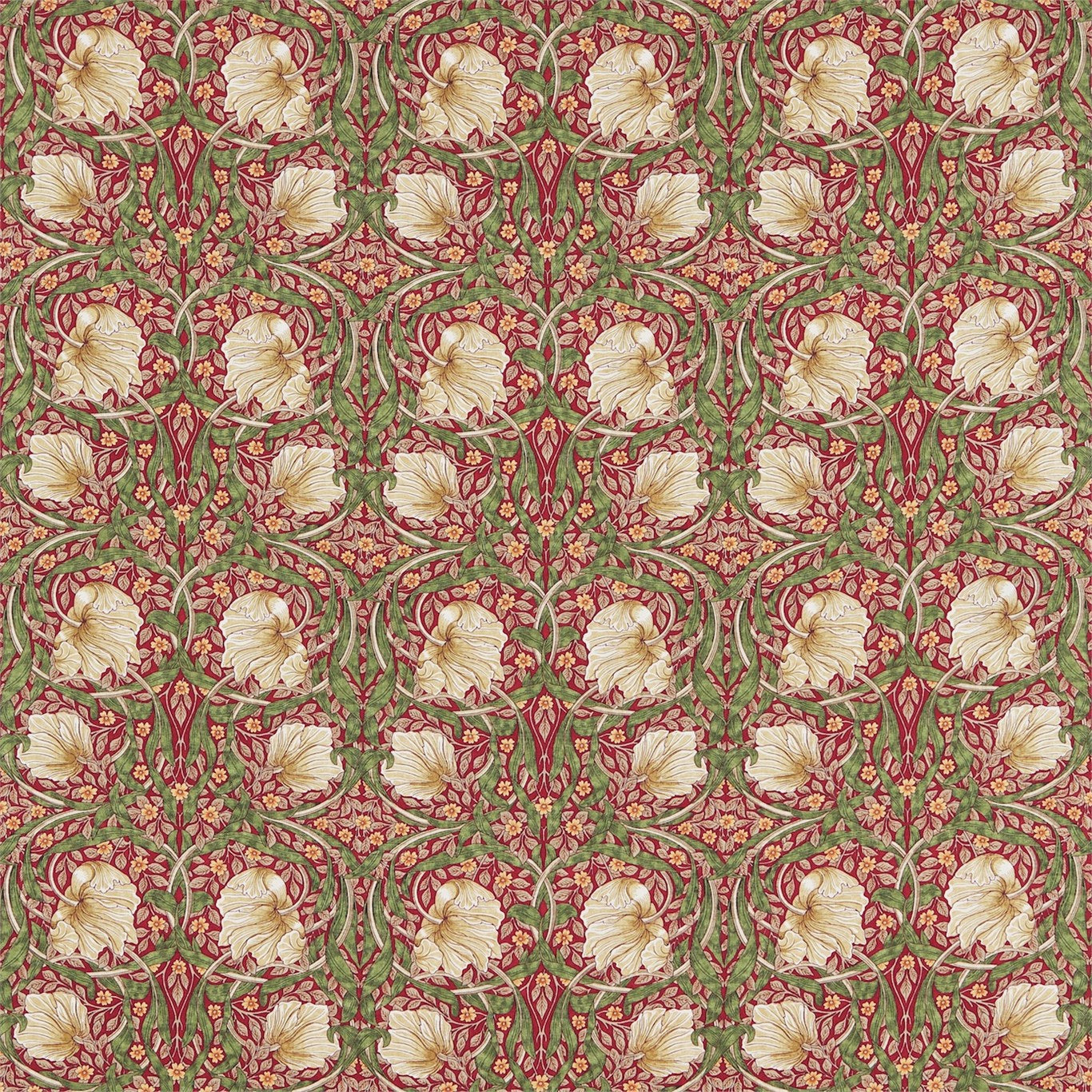 Pimpernel Red/Thyme Fabric By Morris & Co