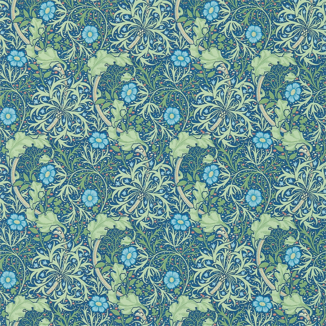 Morris Seaweed Cobalt/Thyme Wallpaper DM3W214713 by Morris & Co