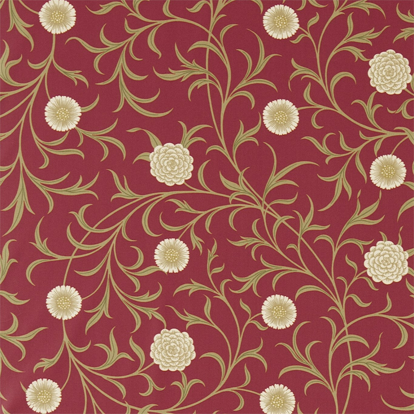 Scroll 220310 Raspberry/Olive Fabric By Morris & Co