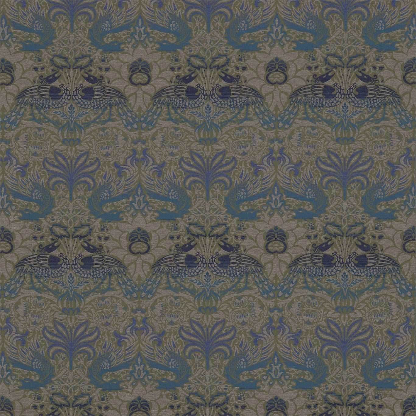 Peacock and Dragon 230302 Moss/Prussian Blue Fabric By Morris & Co