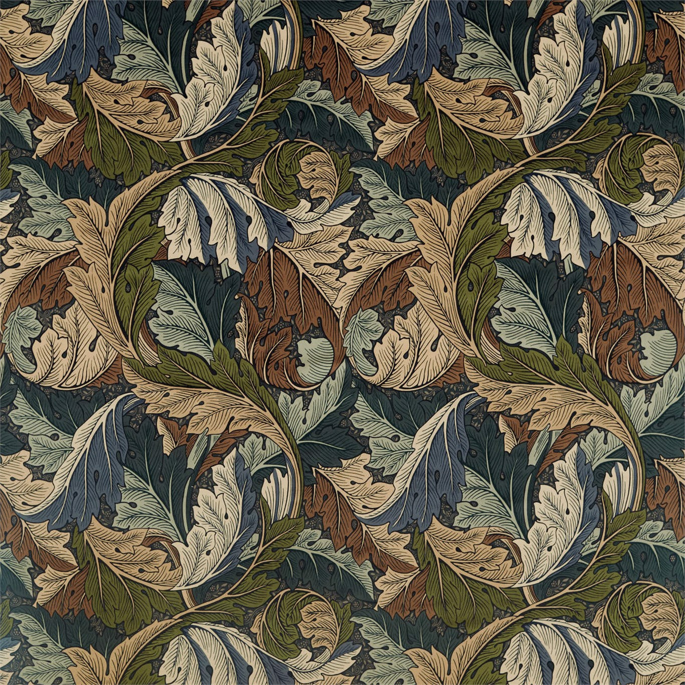 Acanthus Slate Blue/Thyme Fabric By Morris & Co