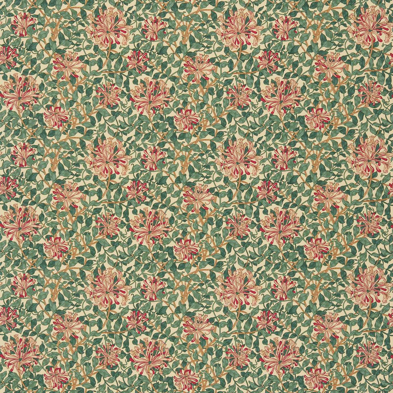 Honeysuckle Cream/Wine Fabric By Morris & Co