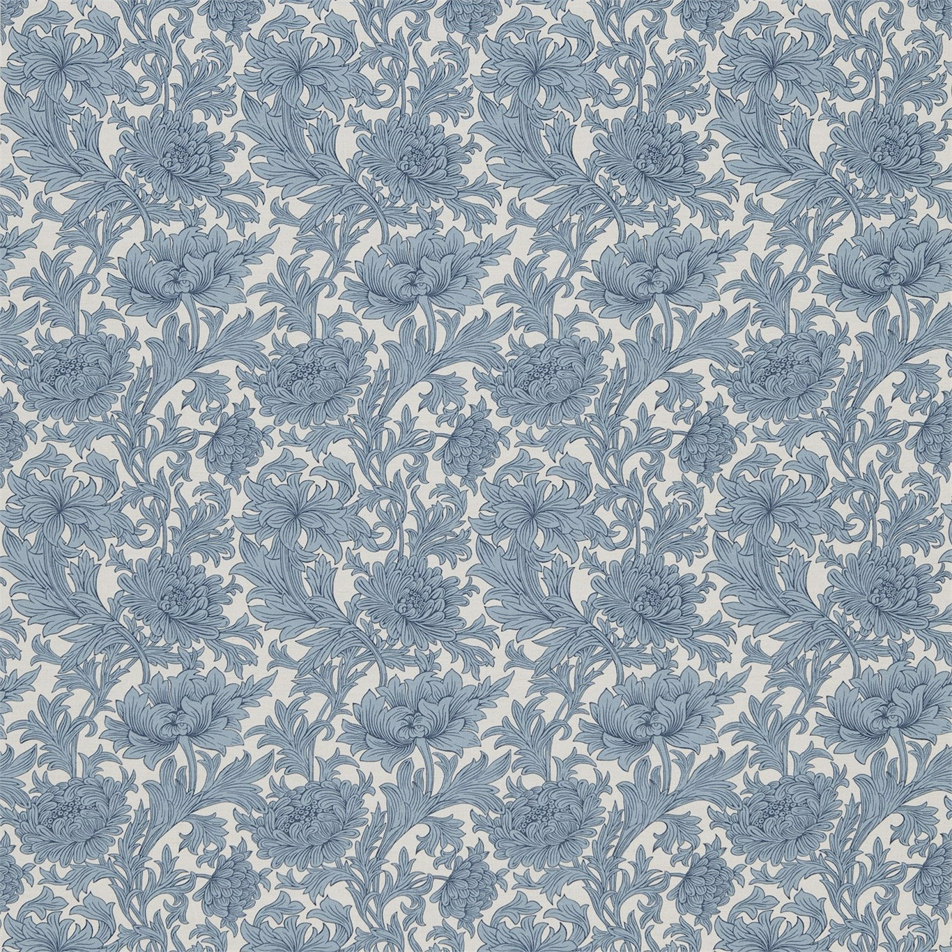 Chrysanthemum Toile DMCOCH203 Woad/Chalk Fabric By Morris & Co