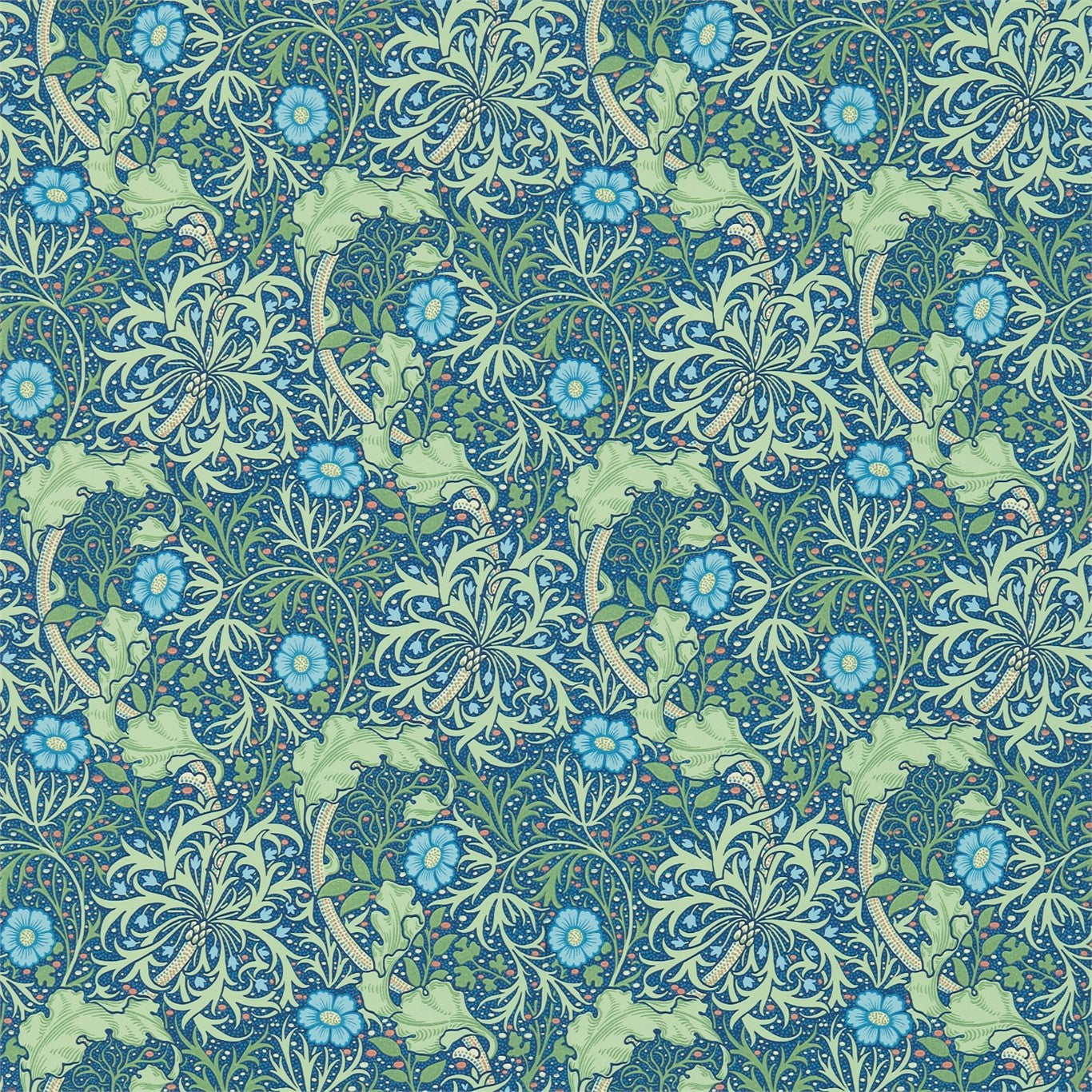 Morris Seaweed Cobalt/Thyme Wallpaper DMCR216468 by Morris & Co