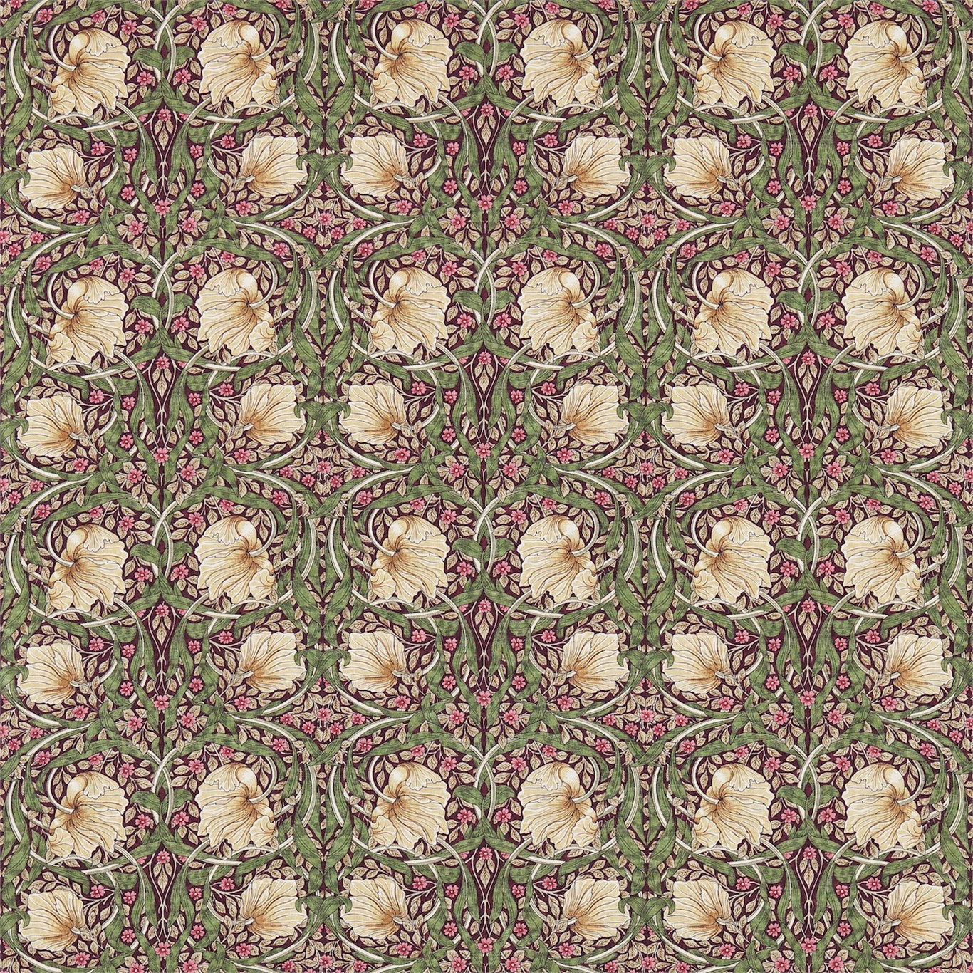 Pimpernel Aubergine/Olive Fabric By Morris & Co