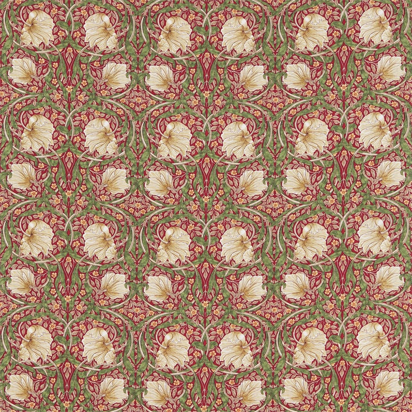 Pimpernel Red/Thyme Fabric By Morris & Co