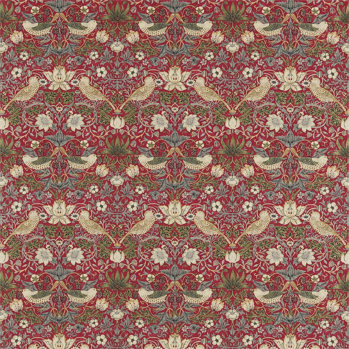Strawberry Thief Crimson/Slate Fabric By Morris & Co