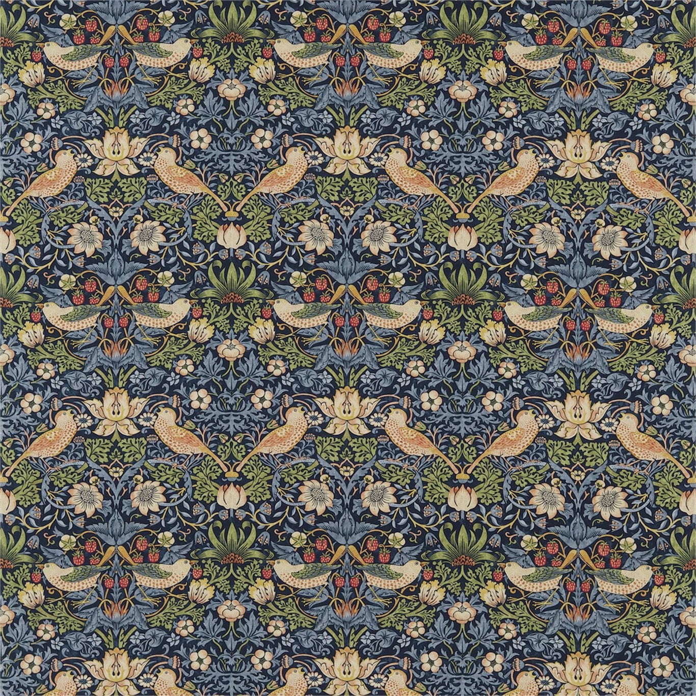 Strawberry Thief Indigo/Mineral Fabric By Morris & Co