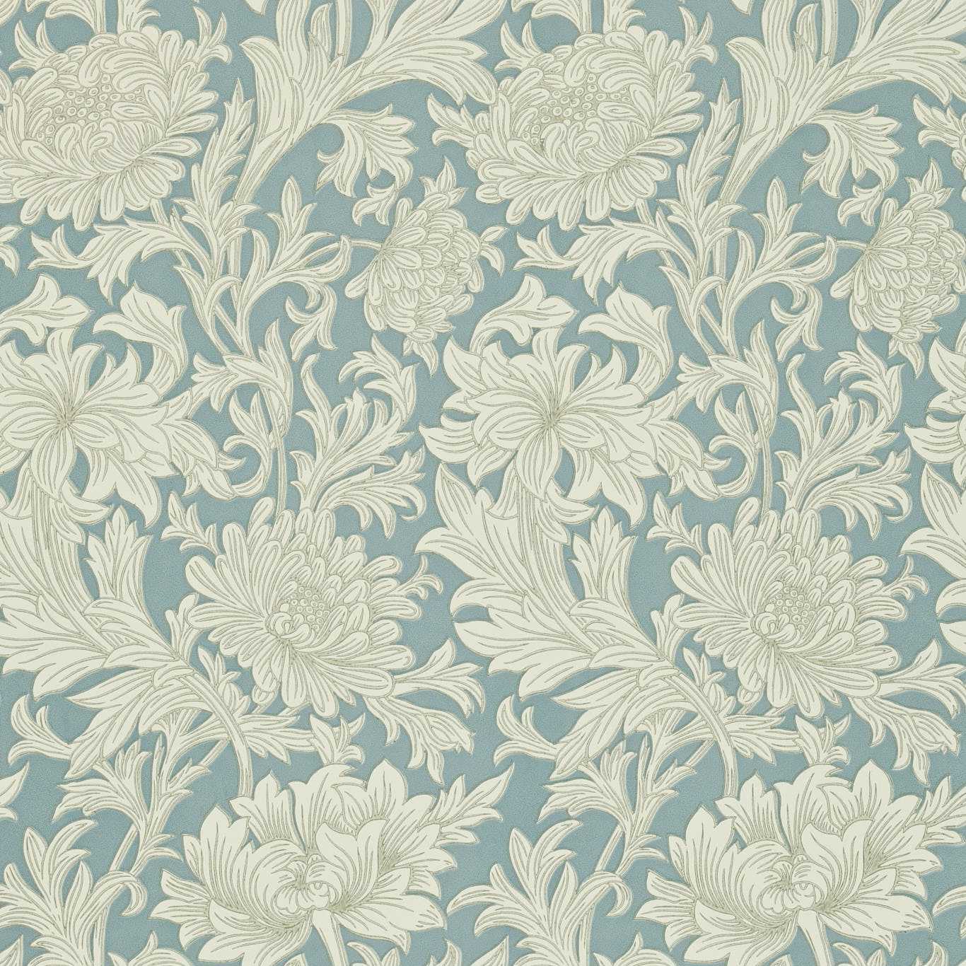 Chrysanthemum Toile China Blue/Cream Wallpaper DMCW210415 by Morris & Co