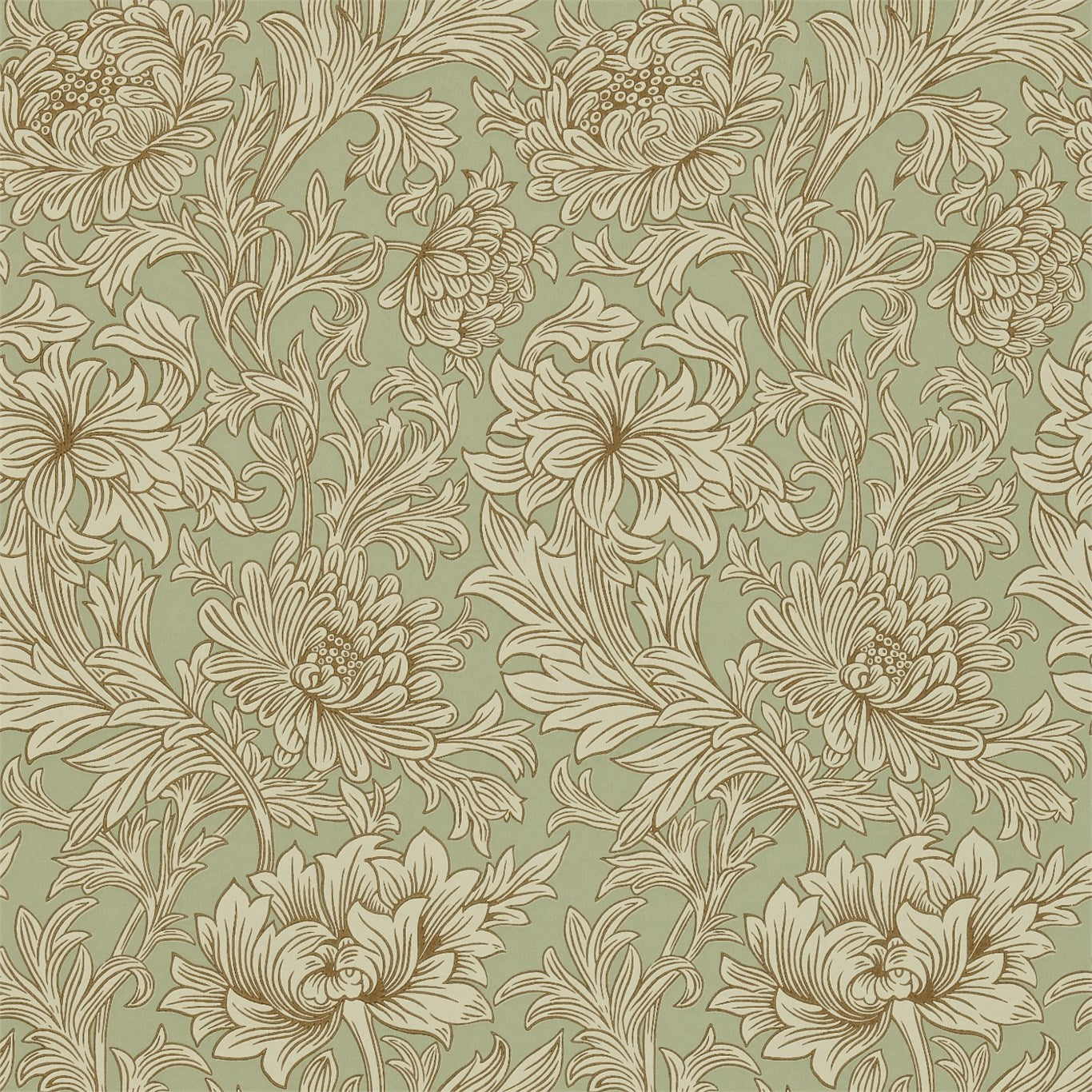 Chrysanthemum Toile Eggshell/Gold Wallpaper DMCW210418 by Morris & Co