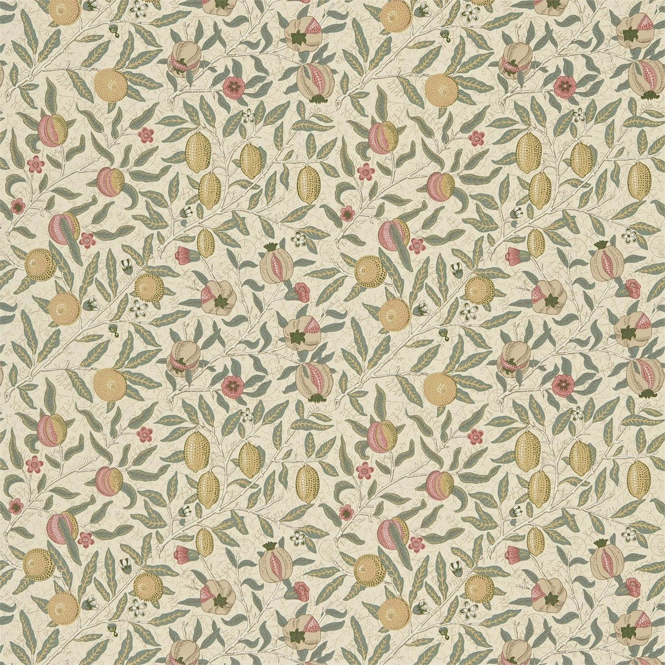 Fruit DMFPFR201 Ivory/Teal Fabric By Morris & Co